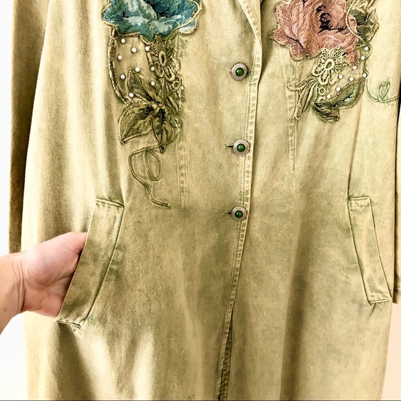 ⚡️Vintage⚡️Marilu Italian Long Embellished Denim Coat - Picture 7 of 13